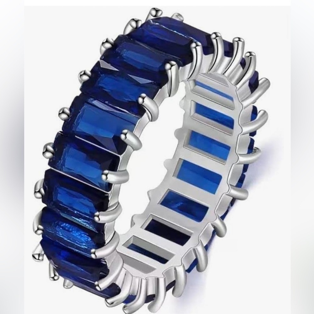 September CZ sapphire eternity ring in silver size 8